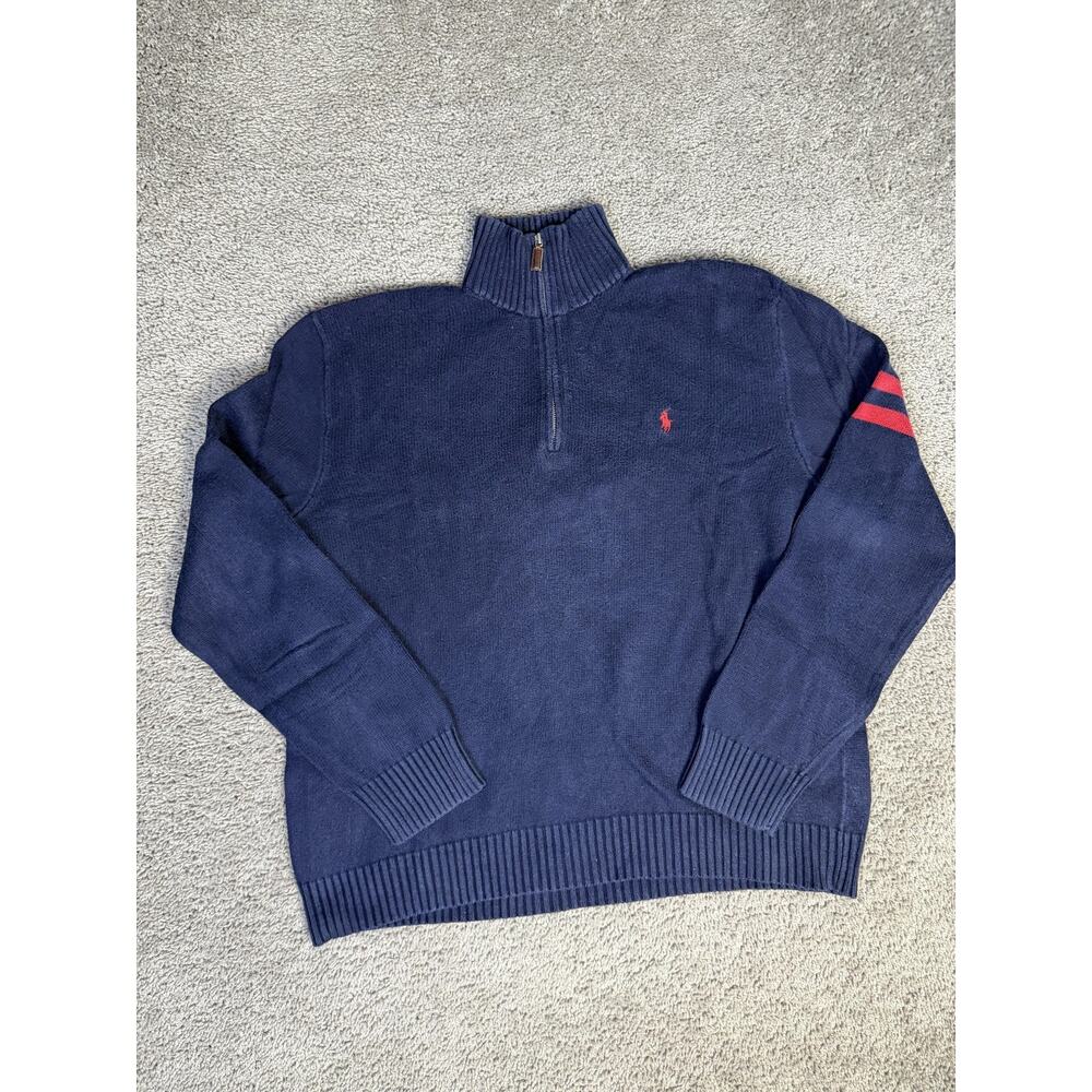 Polo Ralph Lauren Sweater Mens XL Blue 1/4 Zip Mock Neck Pullover Tight-Knit